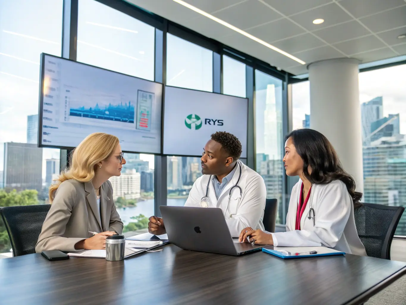 An image representing a group of healthcare professionals collaborating, possibly in a hospital setting, with diverse backgrounds.