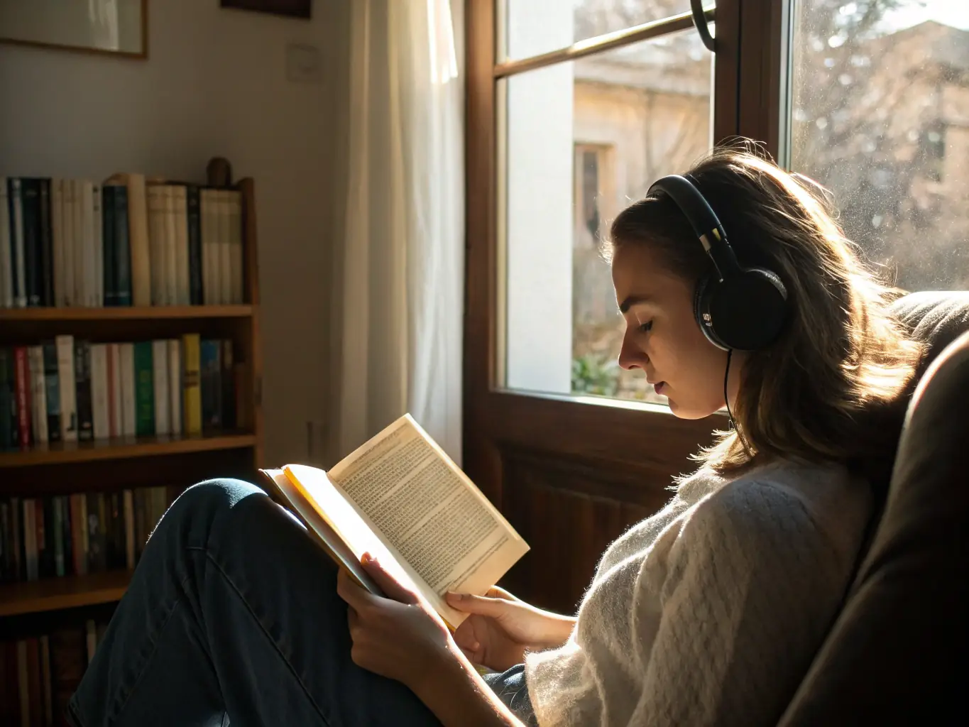 An icon representing a student learning, possibly with headphones and a book, in a healthcare setting.
